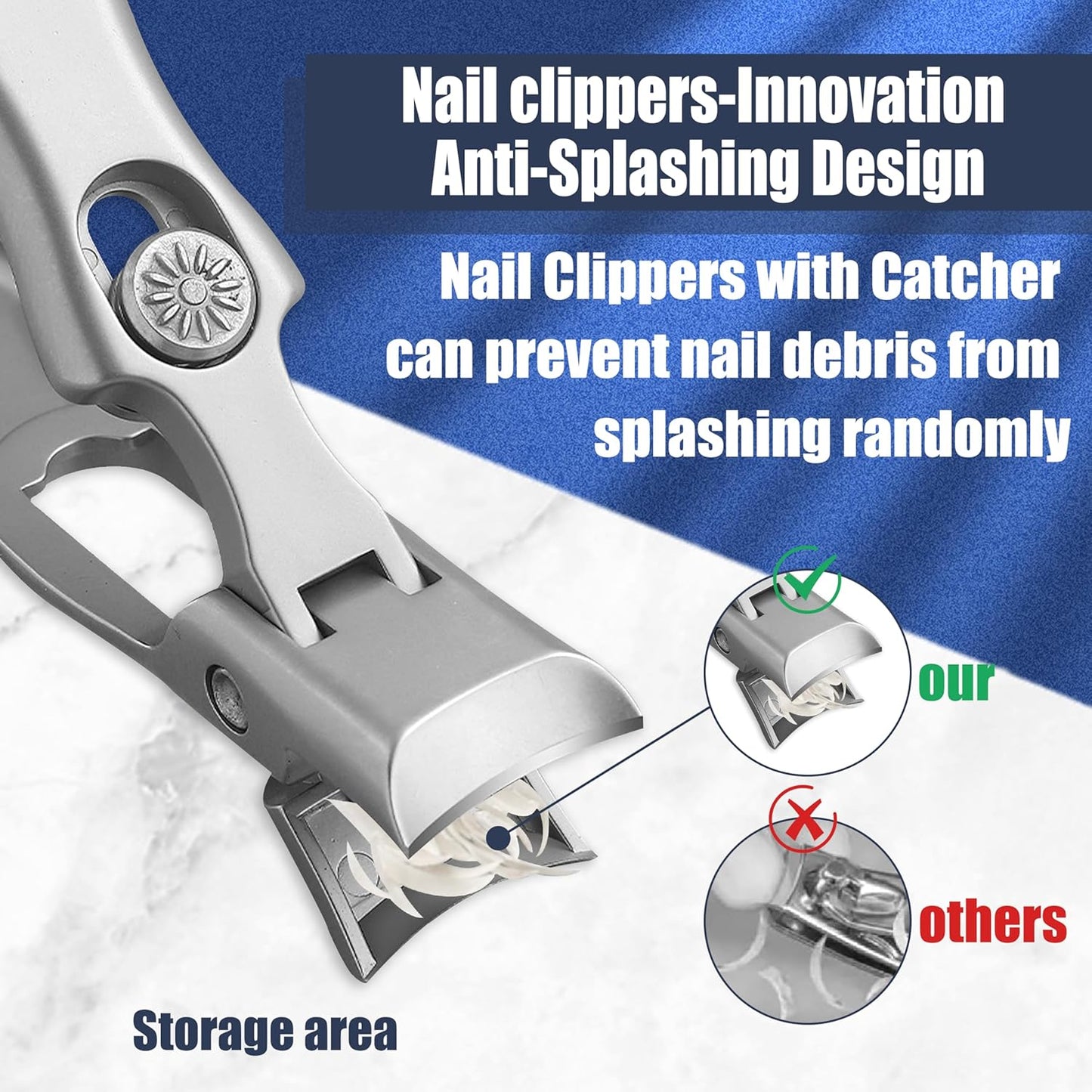 German Nail Clippers for Men Women,Anti-Splashing Design Ultra Sharp Stainless Steel Nail Clippers with Catcher for Thick Nails,Nail Clippers Set with Nail File for Men, Women & Seniors