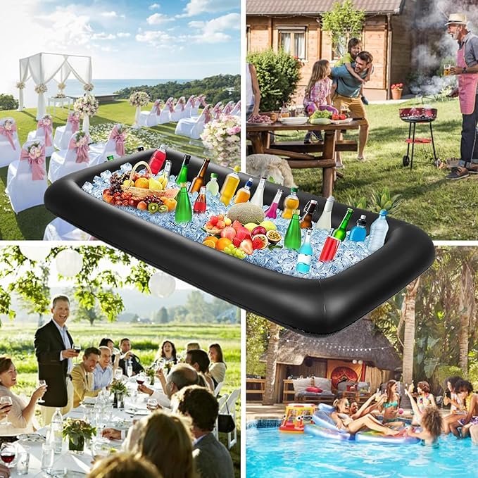 Ice Buffet Serving Tray Drink Cooler with Drain Plug,Inflatable Ice Serving Buffet Bar Inflatable Cooler for Parties Food 52 x 24 x 5'' (Black)