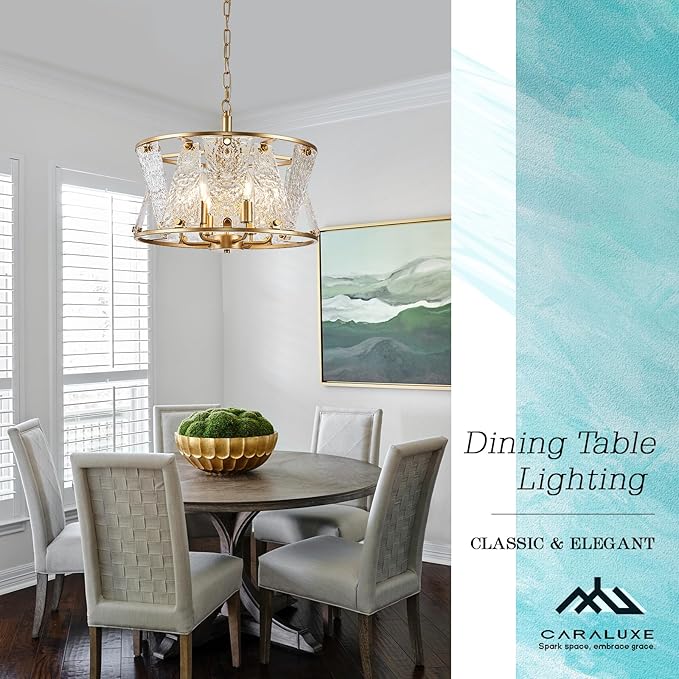 Modern Gold Round Chandelier 6 Light Drum Glass Chandelier Light Fixture18in Hammered Glass Chandelier for Dining Room Kitchen Entryway Bedroom Breakfast Nook