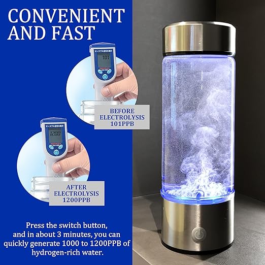 Hydrogen Water Bottle 2024, Hydrogen Water Bottle Generator with SPE PEM Technology Water Ionizer, Hydrogen Water Machine Improve Water in 3 Minutes for Home, Office, Travel, Daily Drinking(Silver)