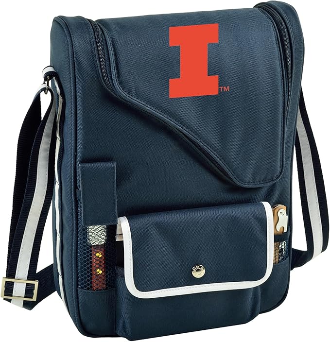 Illinois University Licensed Fighting Illini Deluxe Wine Carrier with Wine Glasses and Accessories for Two Assembled & Quality Approved in The USA