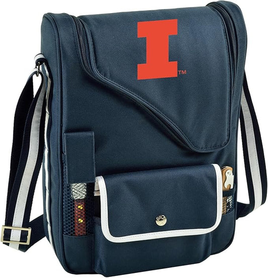 Illinois University Licensed Fighting Illini Deluxe Wine Carrier with Wine Glasses and Accessories for Two Assembled & Quality Approved in The USA