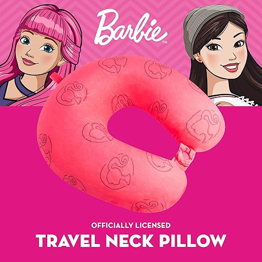 FUL Barbie Neck Pillow, Memory Foam Travel Accessories for Airplane, Car and Office, Comfortable and Breathable, Pink