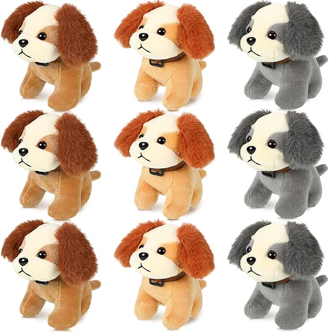 Sumind 9 Pcs 4" 5" Mini Plush Stuffed Dog Party Favor Small Puppy Stuffed Animal Bulk Soft Toy Doll Cute for Kids Gift Graduation Stocking Stuffers Baby Shower Birthday(Plush Dog)