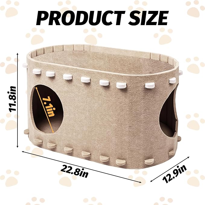 Cat House for Indoor Cats, Cat Bed Cave for Multiple & Large Cats Up to 22 Lbs, Scratch Resistant Peekaboo Cat Caves, Foldable Cat Tunnel Enclosed Bed, PeekaPurr, Cream