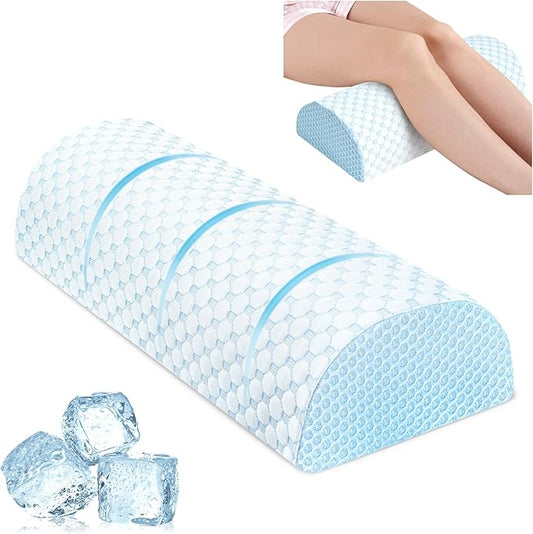 Knee Pillow for Side Sleepers Memory Foam Leg Pillows for Sleeping Yoga Bed Half Moon Bolster Pillow for Neck Pain Relief with Pillowcase 20.5x8x4.5 Inches(Cooling Blue, Standard Size)