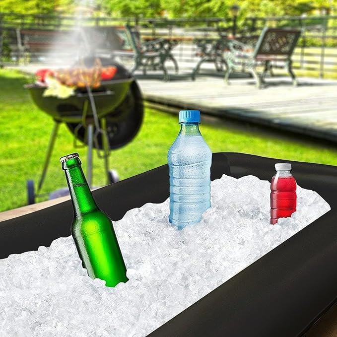 Ice Buffet Serving Tray Drink Cooler with Drain Plug,Inflatable Ice Serving Buffet Bar Inflatable Cooler for Parties Food 52 x 24 x 5'' (Black)