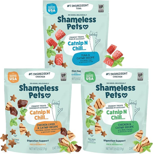 Shameless Pets Crunchy Cat Treats - Kitty Treats for Cats with Digestive Support, Natural Ingredients Kitten Treats with Real Ingredients, Healthy Flavored Feline Snacks - Variety Pack, 3-Pk