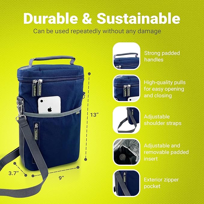 meori 2-Bottle Insulated Wine Tote | Marine Blue Solid