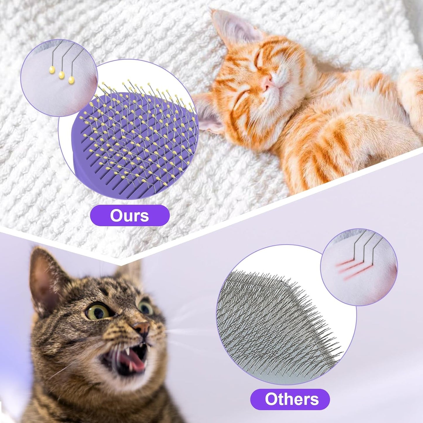 Cat Brush for Grooming and Shedding, Self-Cleaning Silicone Brush for Short and Long Haired Cats, Cat Gifts for Pet Lovers (purple)