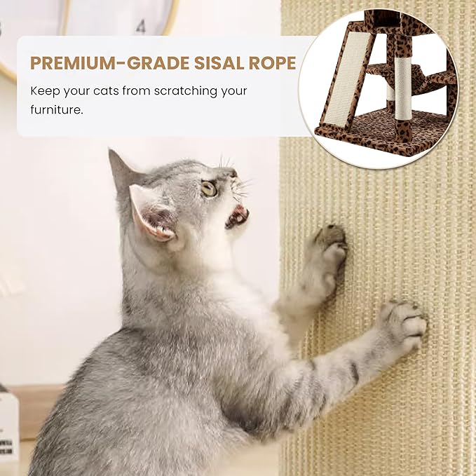 SHA CERLIN 65in Larger Cat Tree Tower Condo for Indoor Kitties/Multi-Level Furniture Activity Center with Wide Base/Cozy Plush Cat Perches/Baskets/Sisal Scratching Posts and Hammock/Leopard Print