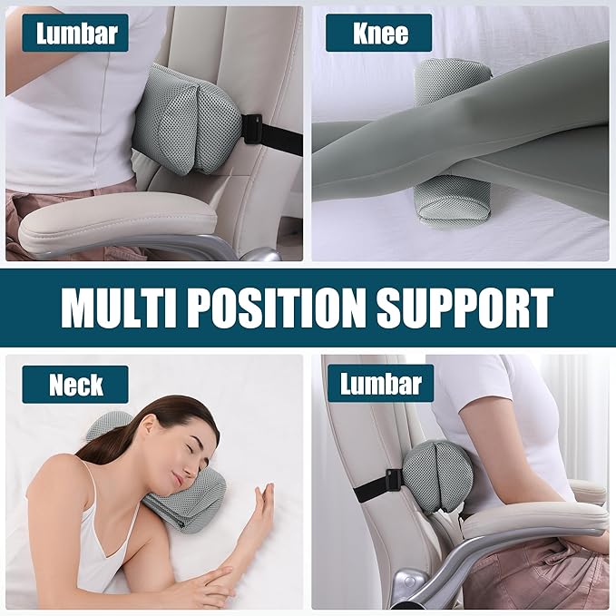 MABOZOO Foldable Lumbar Roll Pillow, Mesh 2 Semi-Circular Back Support Cushion with Adjustable Strap, Portable Cervical Cushion Support Pillow Leg Pillow for Head, Neck Back and Legs(Gray)