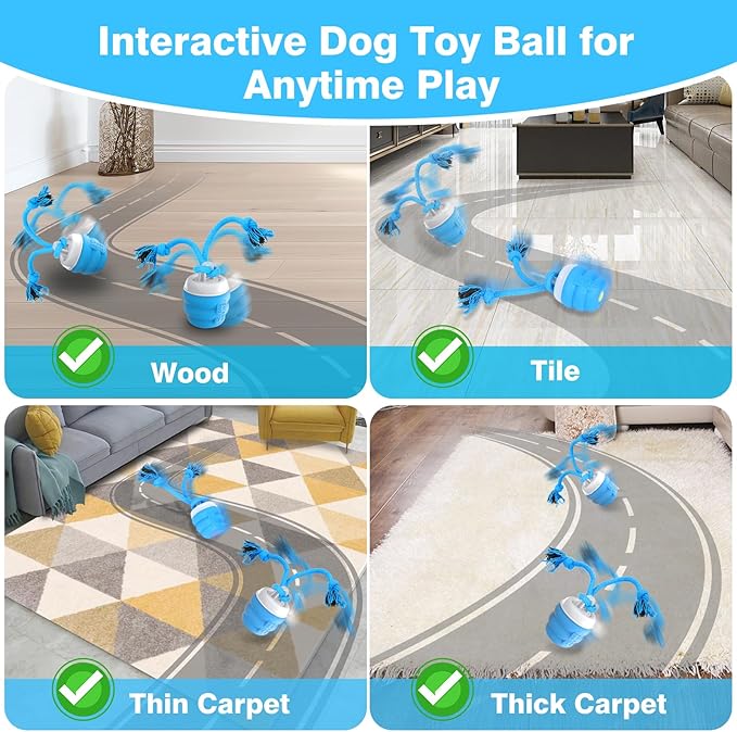 Interactive Dog Toys Balls,Squeaky Dog Toy Active Rolling Ball for Training,Fit for Medium/Small Puppy and Boredom Dogs,Rechargeable Smart Automatic Dog Toys(Blue)