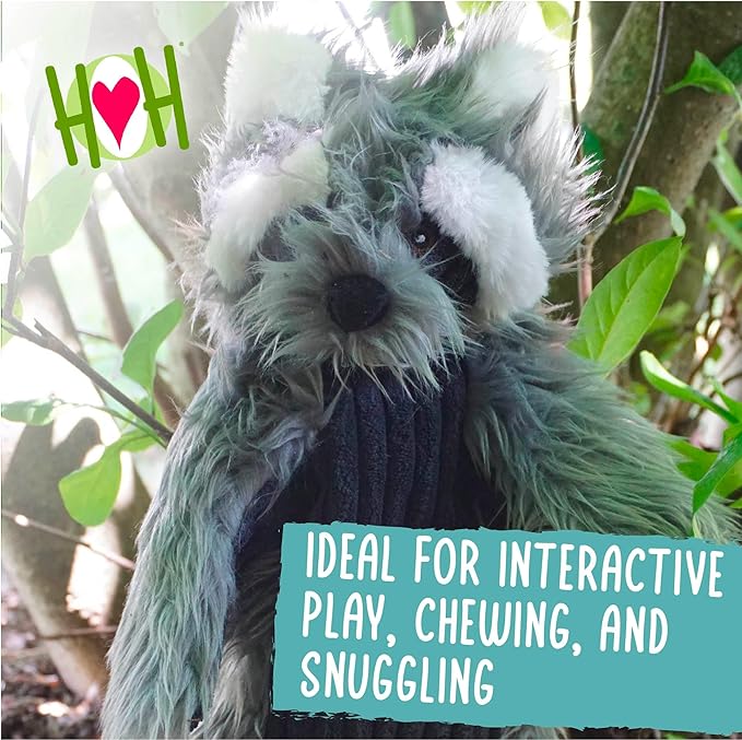 HuggleHounds X-Brace - Interactive Dog Plush Toys to Keep Them Busy, Squeaky Crinkle Puppy Toy for Small, Medium, & Large Dogs, Durable Internal Knotted Rope, Minimal Stuffing - Redwood Raccoon