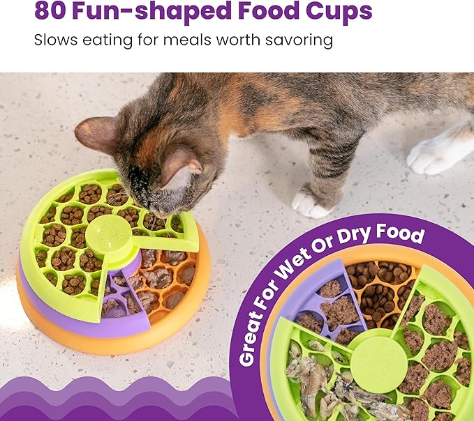 Catstages Kitty Lickin' Layers 3-Tier Interactive Cat Slow Feeder Treat Puzzle Toy, Dry or Wet Food, Mental Stimulation, Foraging, 6.6 inches, 80+ Compartments