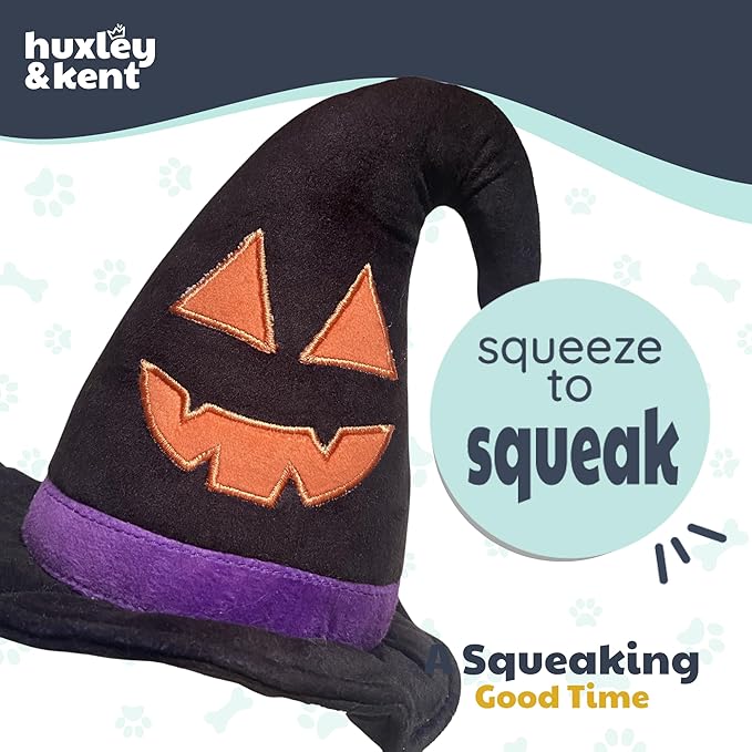 Huxley & Kent Halloween Funny Dog Toy w/Squeaker – Power Plush Squeaky Dog Toys for Small, Medium & Large Dogs – Soft Stuffed Animal for Indoor Play & Fetch - Witch Hat, One Size