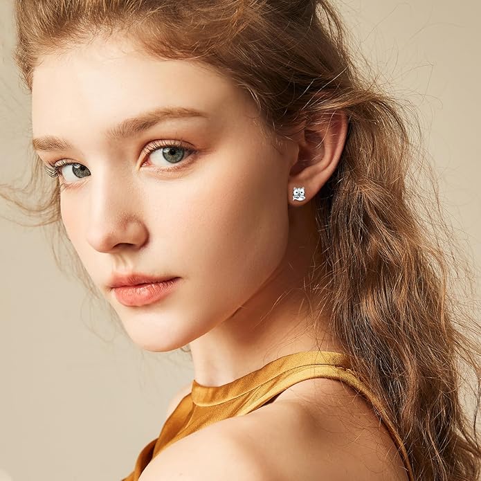 925 Sterling Silver Cat Earrings Cute Animal Kitten Stud Earrings cat Jewelry Gifts for Women Girls Hypoallergenic Earrings for Sensitive Ears