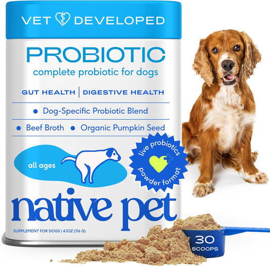 Native Pet Probiotics for Dogs - Dog Probiotics Powder for Digestive Health, Gut Support, & Immune Boost – Vet-Formulated Powder for Maximum Potency with Digestive Enzymes & Prebiotics - 30 Scoops