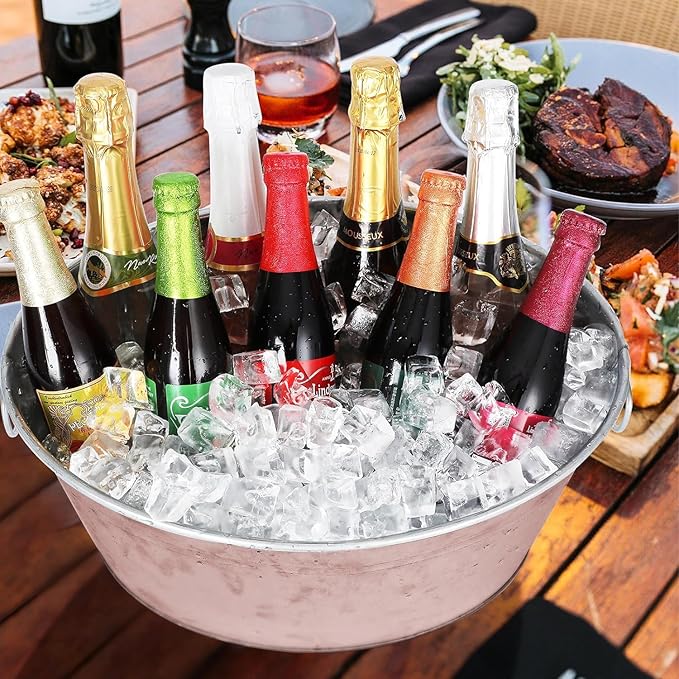 Metal Galvanized Beverage Tub, 2 PCS Large Ice Buckets for Parties, 3.5 Gallons Drinks Champagne Beverage Tub for Cocktail Bar, Wine, Beer, Soda