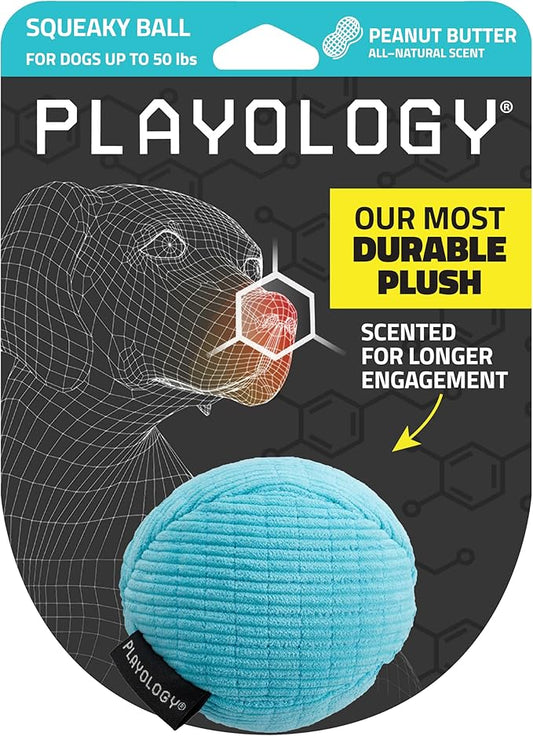 Playology Dog Toys | Squeaky Plush Toy Ball for Dogs | Medium Peanut Butter Scented Toy - Easy to Clean and Made from Non Toxic Materials