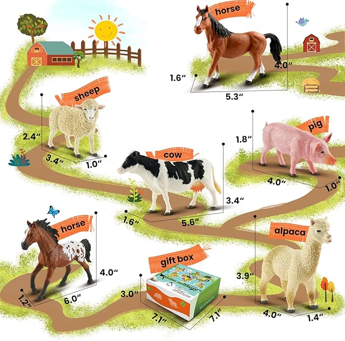 6PCS Farm Animal Toys for Kids 3-5 Realistic Plastic Farm Animal Figurines Educational Learning Toy for Toddlers Boys Girls Kids Farm Toys