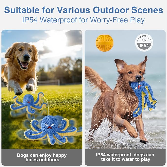 Interactive Dog Toys Octopus,Durable Automatic Jumping Dog Toy to Keep Them Busy,Squeaky Moving Tug of War Doggie Toy,USB Rechargeable,Not for Aggressive Chewers (Blue)