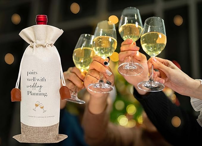 Wedding Wine Bag, Engagement Gifts for Couples, Cotton Linen Wine Gift Bag With Drawstring, Mr and Mrs Marriage Wedding Gifts, Bridal Shower Gift for Women Besties Friends, Bachelorette Party-30