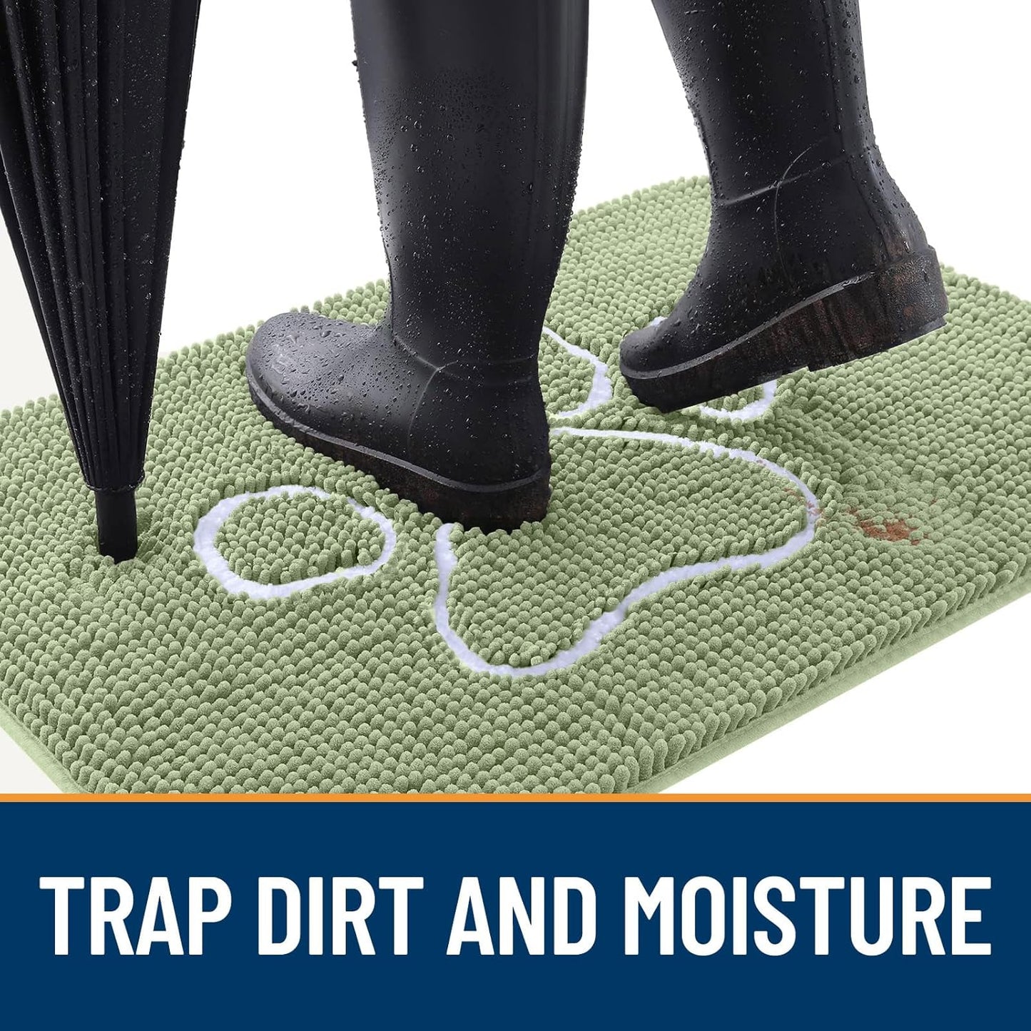 OLANLY Door Mat for Muddy Dog Paws 47x24, Ultra Absorbent Chenille Mud Doormat with Paw Print Design, Non-Slip Washable Doormat for Indoor Entryway, Quick-Dry Pet Bed Mats for Dirty Dogs, Sage Green