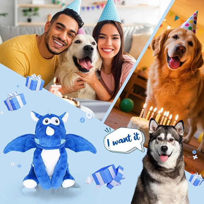 Plush Dog Toys, Tough Chew Toys for Dogs, Crinkle Stuffed Squeaky Toy for Small Medium Large Breed, Interactive Plush Toys to Keep Them Busy, Cute Dinosaur Dog Toy, Pet Toys