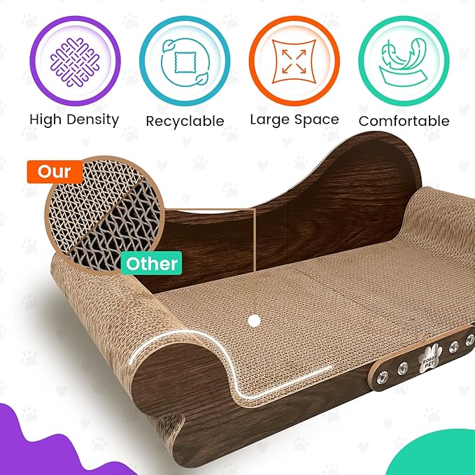 Cat Scratcher Sofa - 26” Cat Scratcher Lounge Cat Scratching Board Long Lasting Scartching Pads for Indoor Cats Furniture Protector
