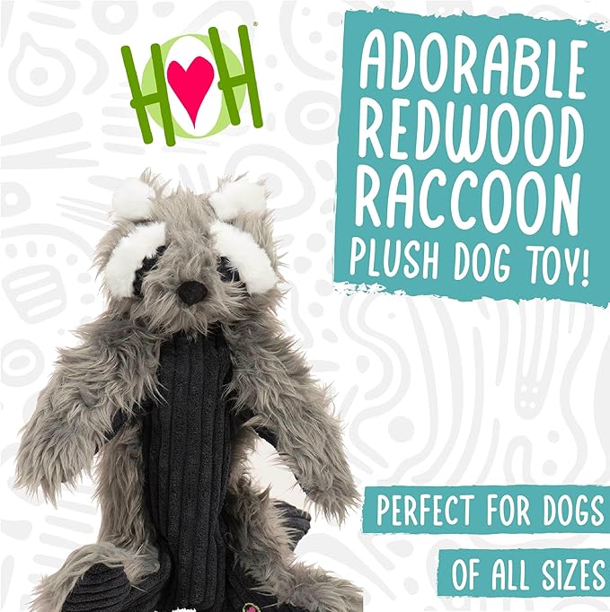 HuggleHounds X-Brace - Interactive Dog Plush Toys to Keep Them Busy, Squeaky Crinkle Puppy Toy for Small, Medium, & Large Dogs, Durable Internal Knotted Rope, Minimal Stuffing - Redwood Raccoon