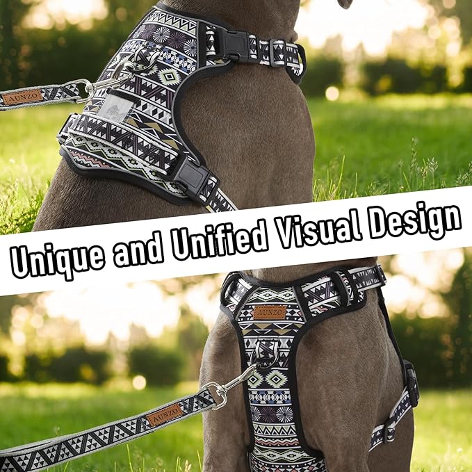 Heavy Duty No Pull Dog Harness for Large Dogs, Labrador Golden Retriever German Shepherd, Adjustable Soft Padded Dog Vest, Breathable Pet Oxford Vest with Easy Control Handle, Black Ethnic L