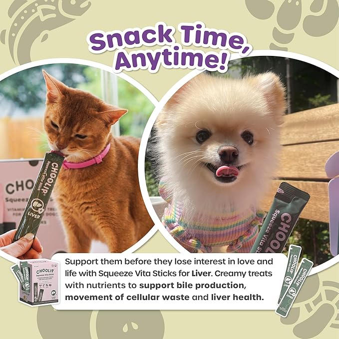 Squeeze Vita Stick Lickable Cat and Dog Treats – 49-Count Liver Support Sticks with Multivitamins, Soft Squeezable Paste for All Life Stages, Supporting Liver Health