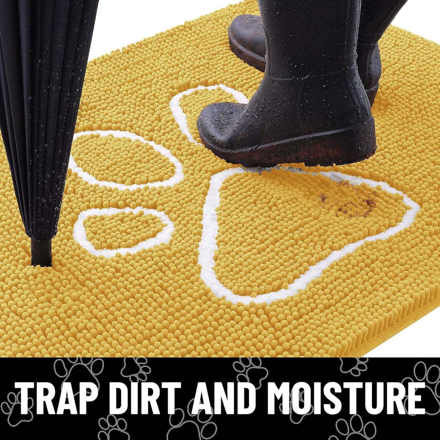 Smiry Dog Door Mat for Muddy Paws, Absorbent Dirt Trapper Non Slip Quick Dry Washable Chenille Mat for Mud Dogs, Entry Rug for Indoor and Outdoor (36x24 Inches, Yellow)