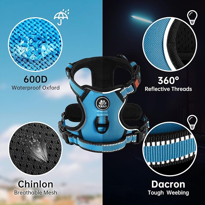 NESTROAD No Pull Dog Harness,Adjustable Oxford Dog Vest Harness with Leash,Reflective No-Choke Pet Harness with Easy Control Soft Handle for Small Medium Dogs(Medium,Blue)