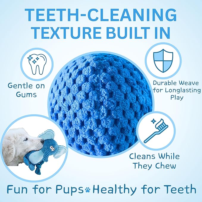 Plush Dog Toys, 3-Pack Variety Set with Squeaker, Crinkle Paper, Rope, Non-Toxic, Soft & Durable, Teething Puppy Toys- Farm Friends or Jungle Pals, 9.45 x 3.94 inches (Jungle Pals)