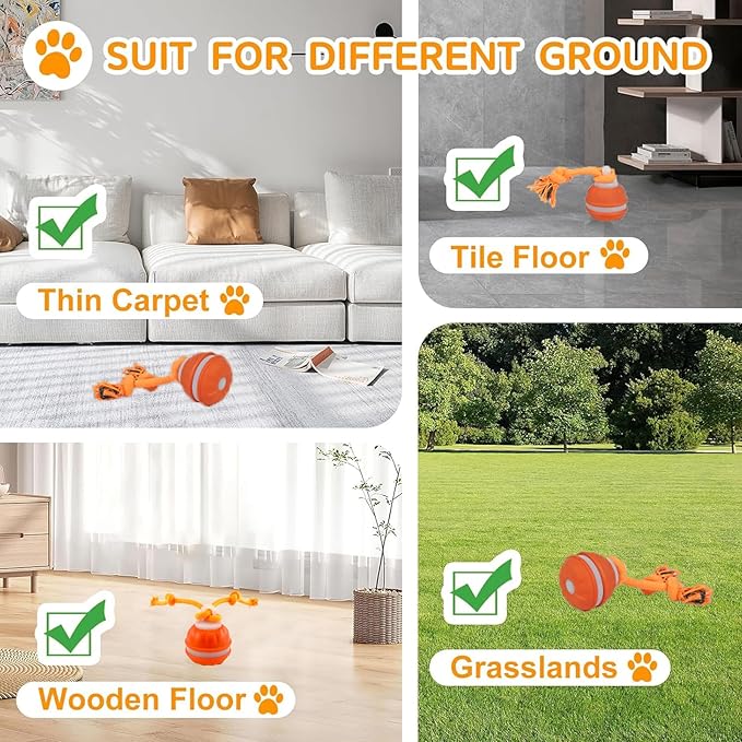 2pcs P06 Interactive Dog Toys Dog Balls, Electric Automatic Moving and Rolling Dog Toy with Rope for Small Medium Dogs, Fun Smart Puppy Toy s for Boredom & Training, Dog Toys to Keep Them Busy (B+O)