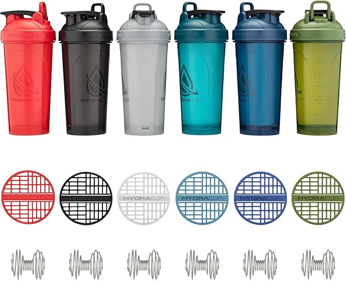 Hydra Cup ProFlow [6 Pack] 28 oz Shaker Bottles for Protein Shakes, Shaker Cups with Ball Blender Whisk, Shaker Bottle with Handle, Travel To Go, BPA Free (Multicolor Set)