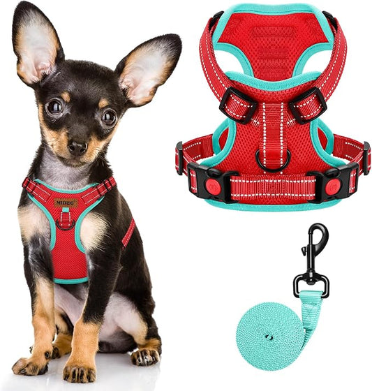 MIDOG No-Pull Dog Harness | Adjustable & Reflective Pet Harness Leash Set for Small Medium Large Dogs Walking, Training| No Choke, Front Clip, Soft Padded Vest with Easy Control Handle - Red, XS