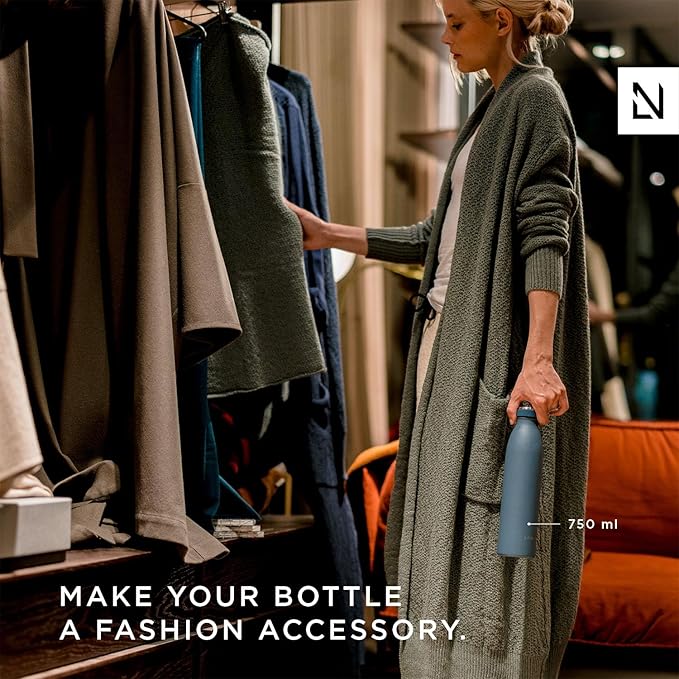 LARS NYSØM Stainless Steel Insulated Water Bottle 12oz 17oz 25oz 34oz 51oz | BPA-free Insulated Thermo Flask for Hot and Cold Beverages | Leakproof Drinking Bottle (Cool Grey, 34oz)