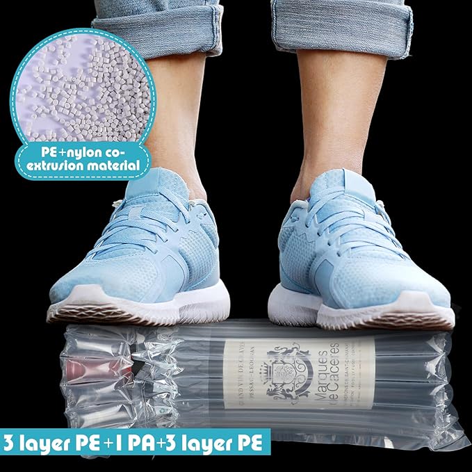 300 Pcs Wine Bottle Travel Protector Bags, Inflatable Air Column Packaging Bubble Bag with Reusable Inflator Pump, Reusable Wine Bottle Protector Air Cushion Bags for Travel Shipping