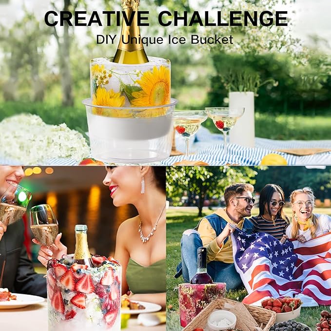 Silicone Ice Bucket Mold Wine Bottle Chiller, [EASY TO GET OUT] DIY Champagne Ice Mold with Flowers/Fruits/Theme Decors, Wine Ice Bucket for Parties/Wedding, For Wine Lovers/Hostess/Women