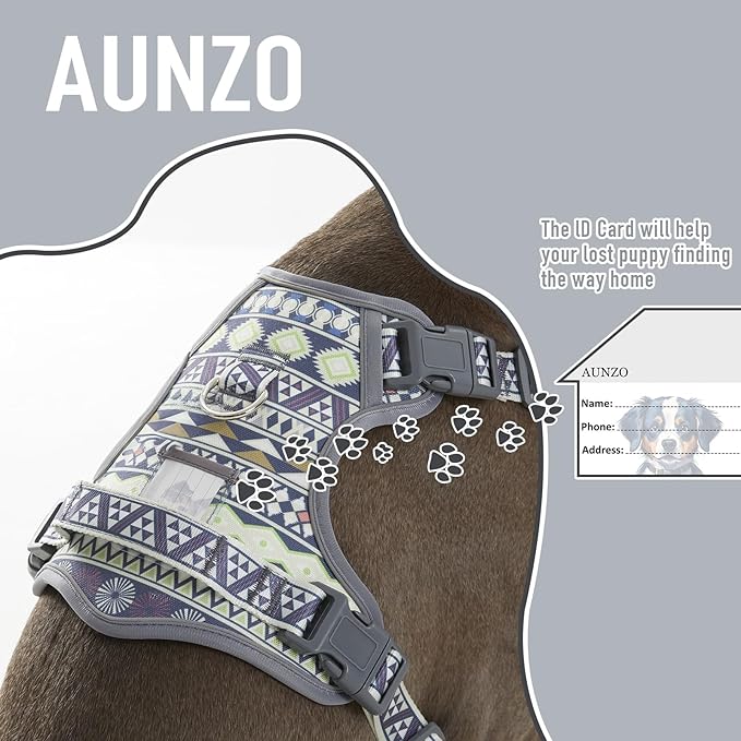 Adjustable Extra Large Dog Vest Harness No-Pull Easy Walking, Cute Pet Harness with Tribal Pattern Breathable Oxford Material 2 Leash Clips and 3 Buckles, German Shepherd, Rottweiler, XL Size