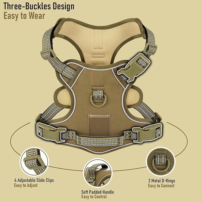 X-Large Dog Harness, No Pull Easy Walker Escape Proof Vest with Handle, Reflective Pet Harness with 2 Leash Clips and 3 Buckles, No Rub No Choke, Newfoundland Alaska German Shepherd Mastiffs, XL