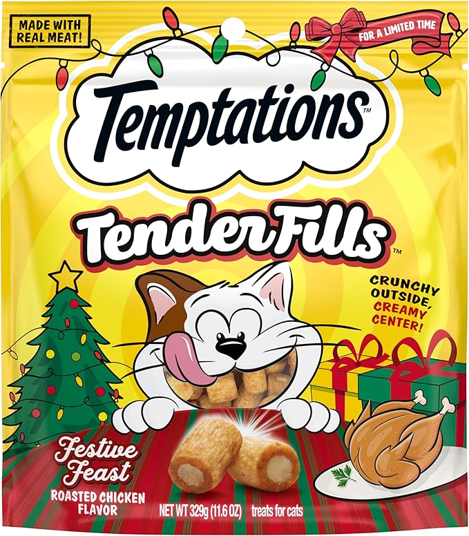 Temptations Tender Fills Crunchy and Soft Adult Cat Treats, Festive Feast Roasted Chicken Flavor, 11.6 oz. Pouch