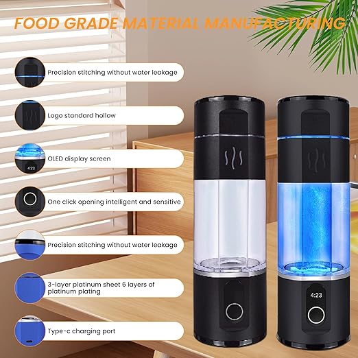 Hydrogen Rich Water Bottle, Portable Rechargeable Rich Hydrogen Water Generator Bottle Pure H2 Water Bottle, Hydrogen Contents Up to 5000 ppb, zbfc2BLACK