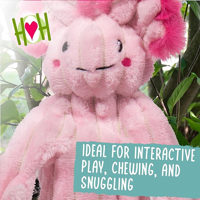 HuggleHounds X-Brace Squeaky Dog Toy - Interactive Dog Toys for Medium & Large Pets to Keep Them Busy, Pet Supplies, Soft & Cute Puppy Plush with Squeak, Tough Plushy - Kiki Axolotl, Small