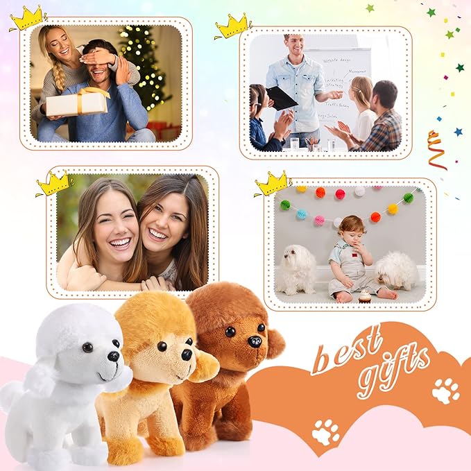Sumind 9 Pcs 4" 5" Mini Plush Stuffed Dog Party Favor Small Puppy Stuffed Animal Bulk Soft Toy Doll Cute for Kids Gift Graduation Stocking Stuffers Baby Shower Birthday(Poodle Puppy)