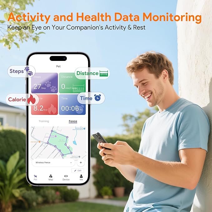 Meowant GPS Wireless Dog Fence System Collar with Training Remote, Free App, Custom GPS Fence(82-7000ft), Beep/Vibration/Correction, Early Alert Band, Waterproof LCD Collar, Dogs 10+Lbs, Outdoor