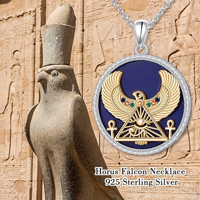 Alphm Egyptian Jewelry for Women 925 Sterling Silver Bastet Goddess/Eye of Horus Pendant Necklace Ancient Egyptian Jewelry Present